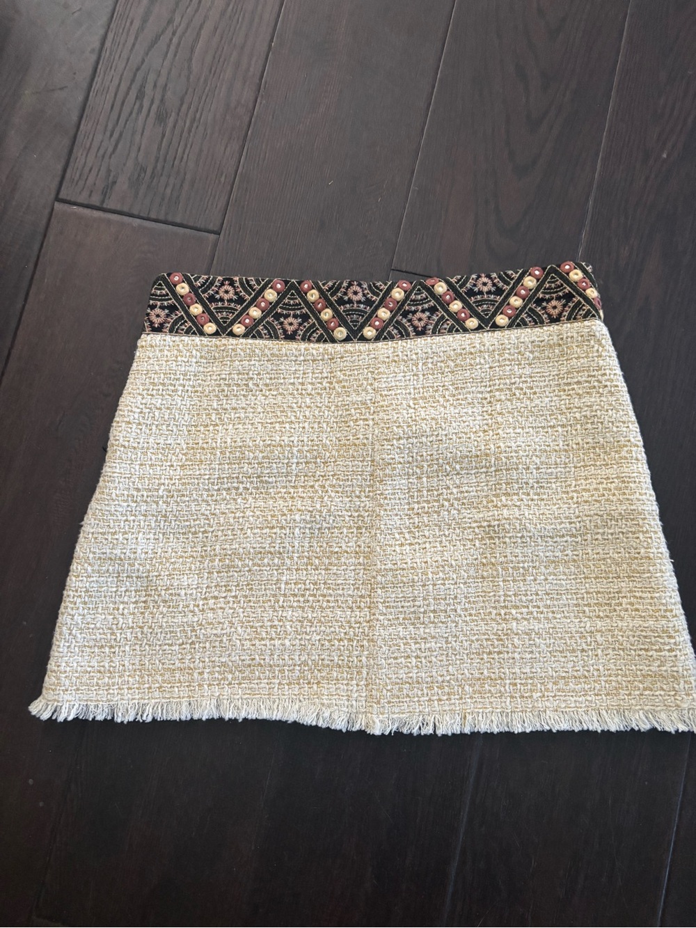 Zara Cream Bouclé Mini Skirt with Embroidered Waistband